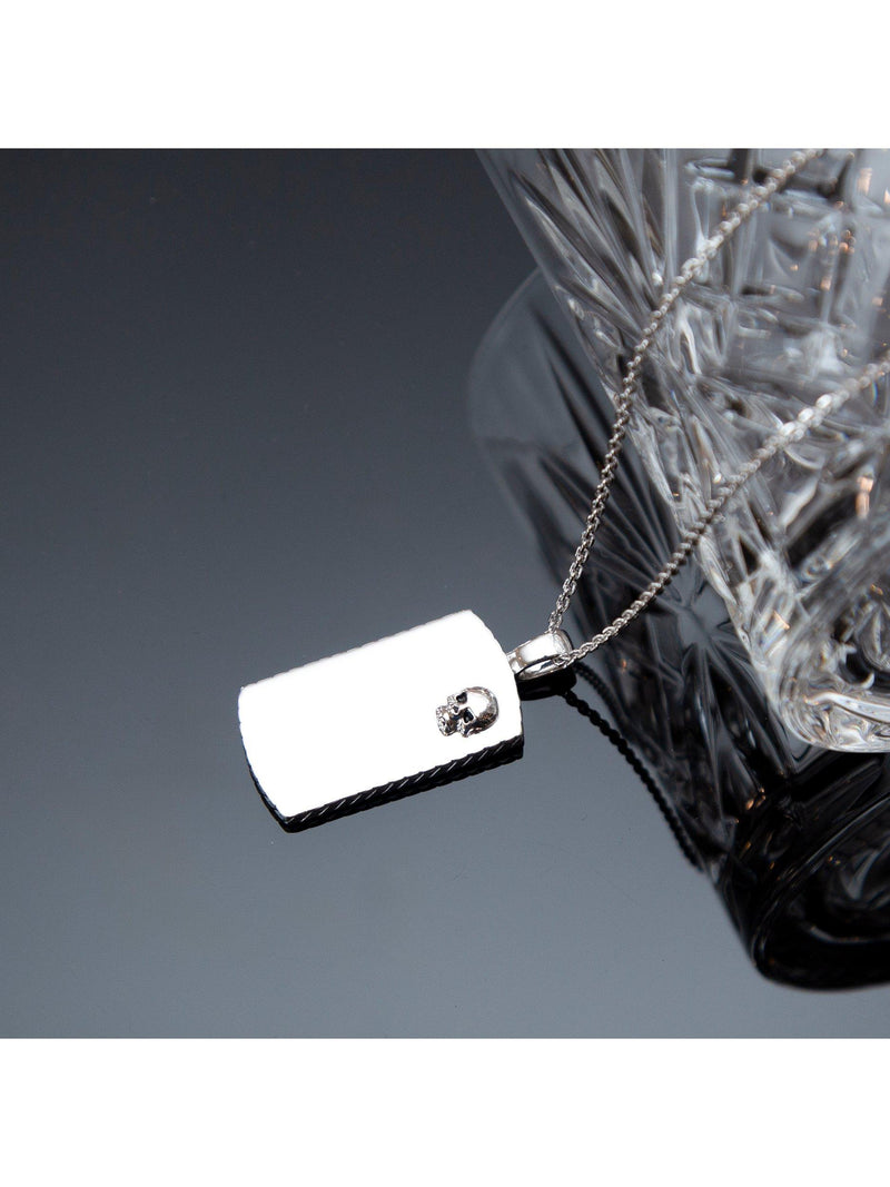 Hoxton London rhodium plated dog tag necklace in silver, imported from the UK