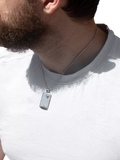 Hoxton London rhodium plated dog tag necklace in silver, imported from the UK