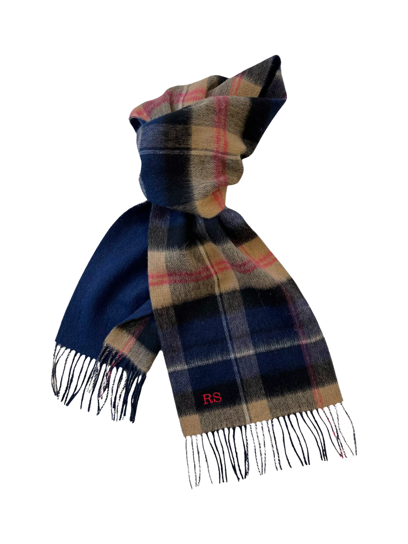 Solesmith personalised lambswool tartan scarf in navy (British brand)