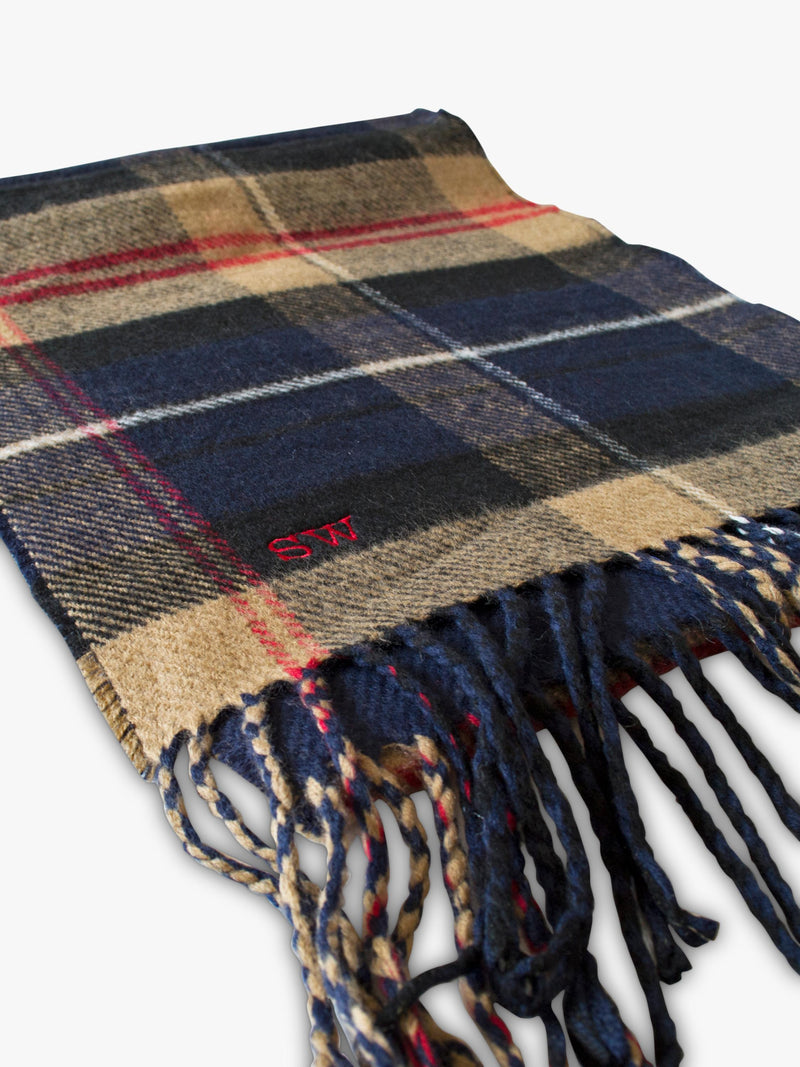 Solesmith personalised lambswool tartan scarf in navy (British brand)