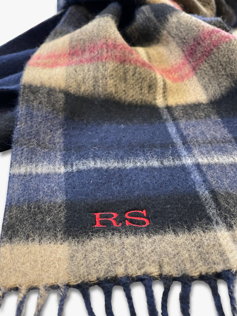 Solesmith personalised lambswool tartan scarf in navy (British brand)