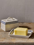 Nkuku Indigo Drop cream blue butter dish, imported from the UK