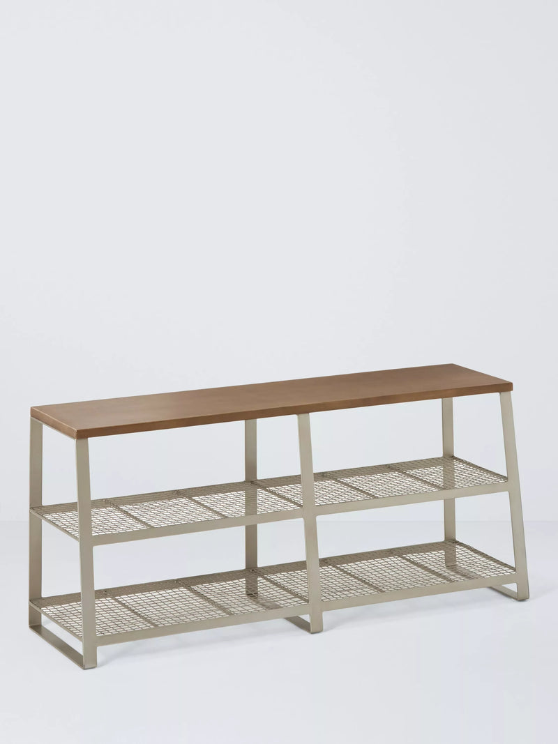 John Lewis industrial shoe bench grey smoke mango wood (British brand)
