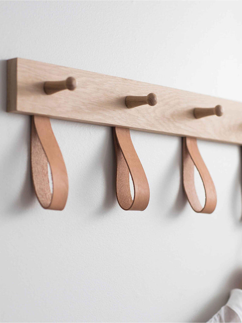 Garden Trading Kelston 5 peg rail natural oak and leather, UK version