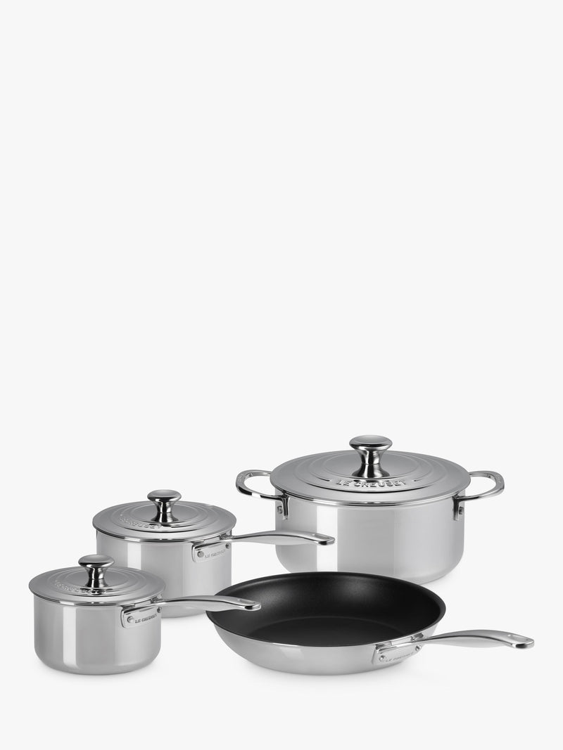 Le Creuset 3-Ply Stainless Steel Pan and Lid Set, 4 Piece, UK version