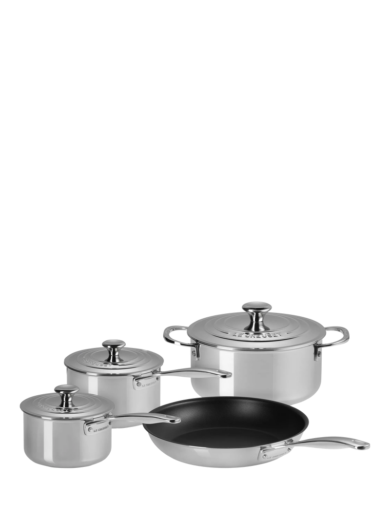 Le Creuset 3-Ply Stainless Steel Pan and Lid Set, 4 Piece, UK version