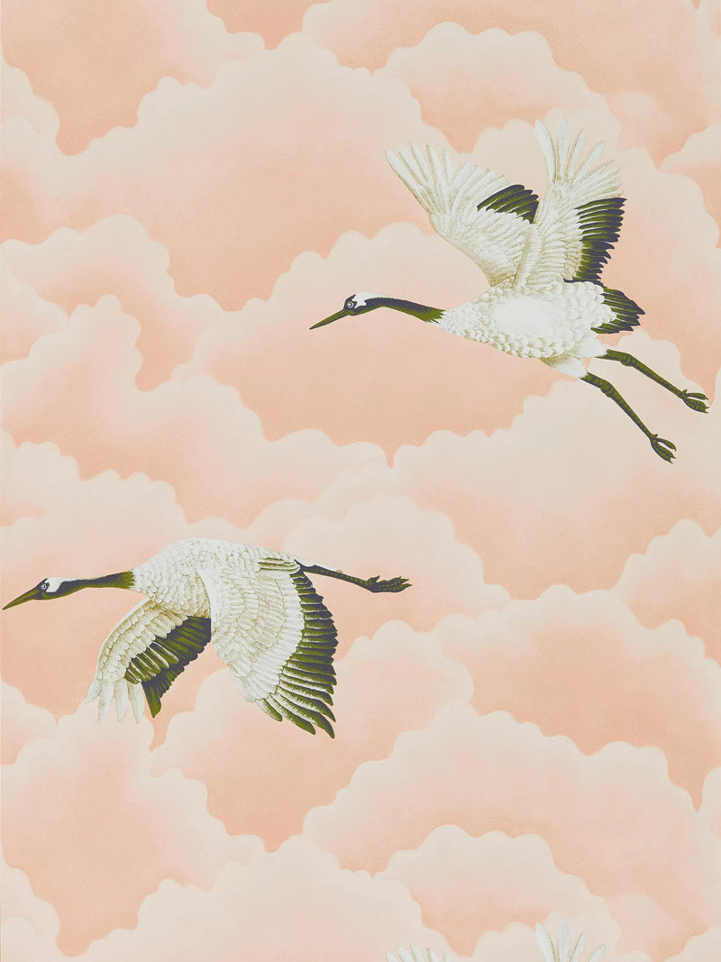 Harlequin cranes and clouds wallpaper in airy colourways, UK version