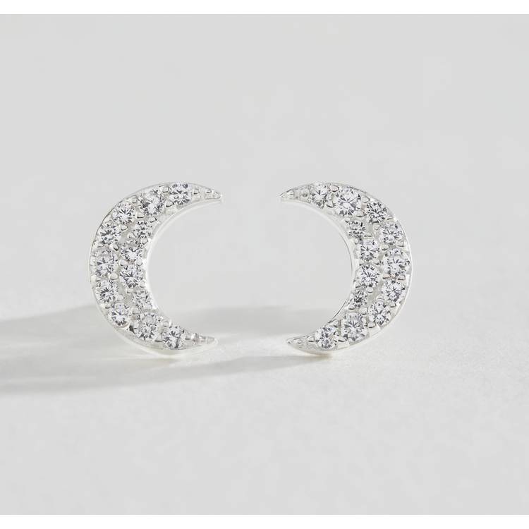 Revere sterling silver cubic zirconia moon stud earrings 10mm, imported from the UK
