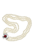 Eclectica faux pearl crystal collar necklace, silver/red (British brand)