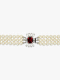 Eclectica faux pearl crystal collar necklace, silver/red (British brand)