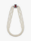 Eclectica faux pearl crystal collar necklace, silver/red (British brand)