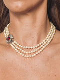 Eclectica faux pearl crystal collar necklace, silver/red (British brand)