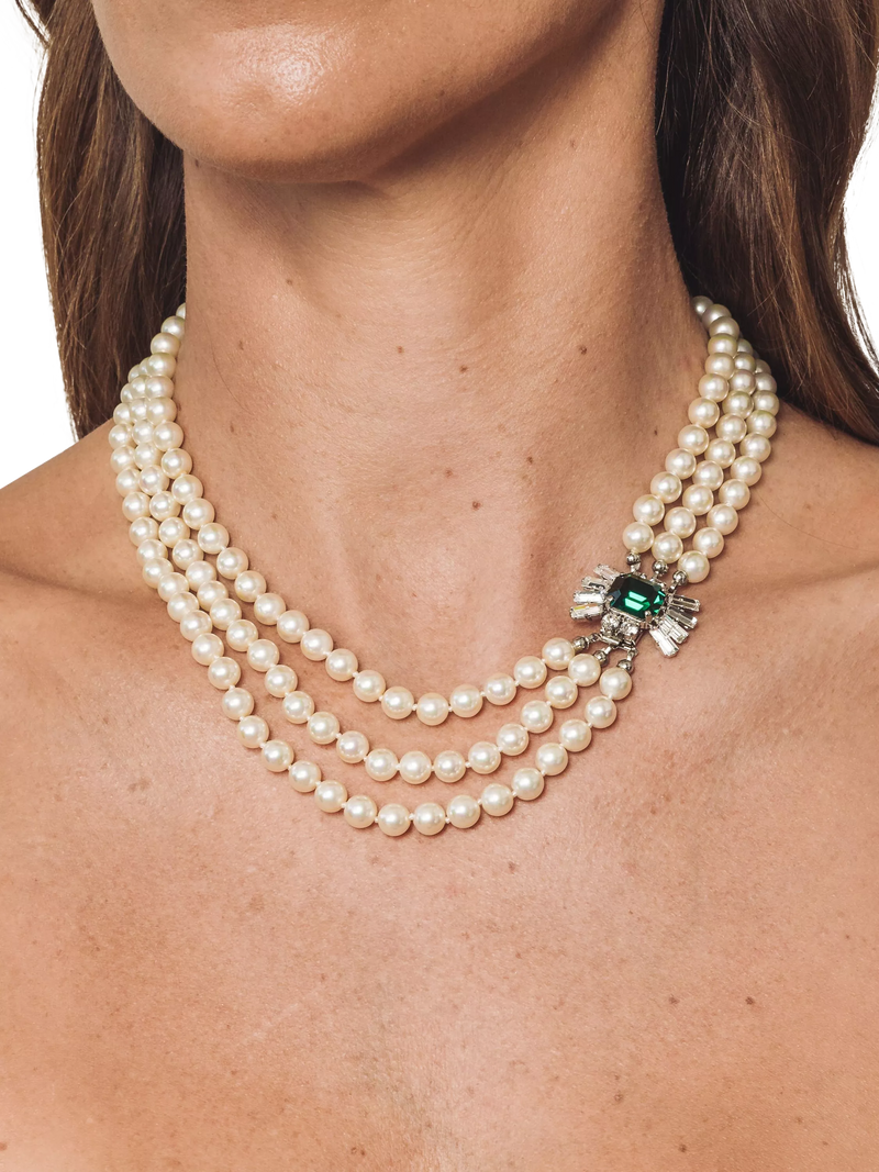 Eclectica pre-loved faux pearl crystal collar necklace, UK version