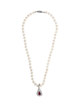 John Lewis Eclectica Pre-Loved Faux Pearl Crystal Collar Necklace Silver/Red 46cm- Buy online at McGrocer