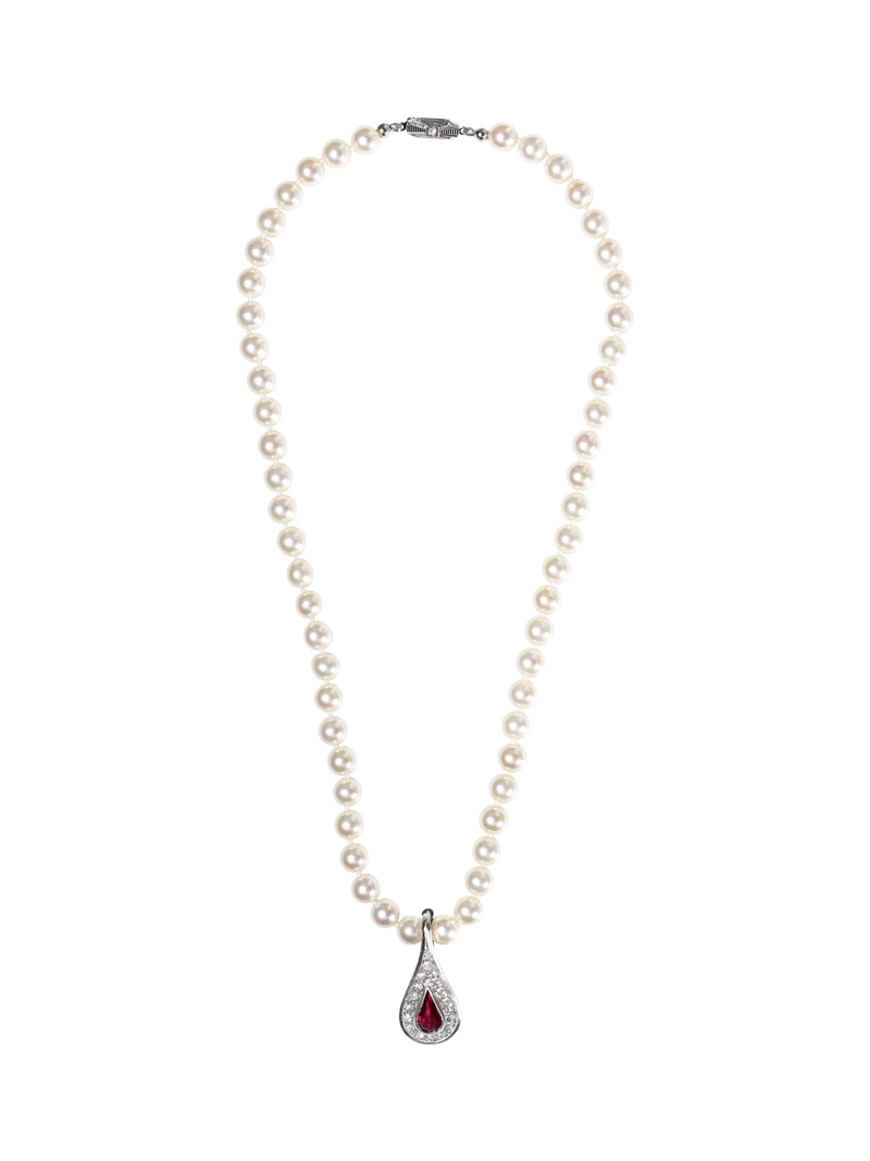 Eclectica pre-loved faux pearl necklace silver red 46cm - British product