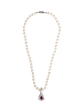 Eclectica pre-loved faux pearl necklace silver red 46cm - British product