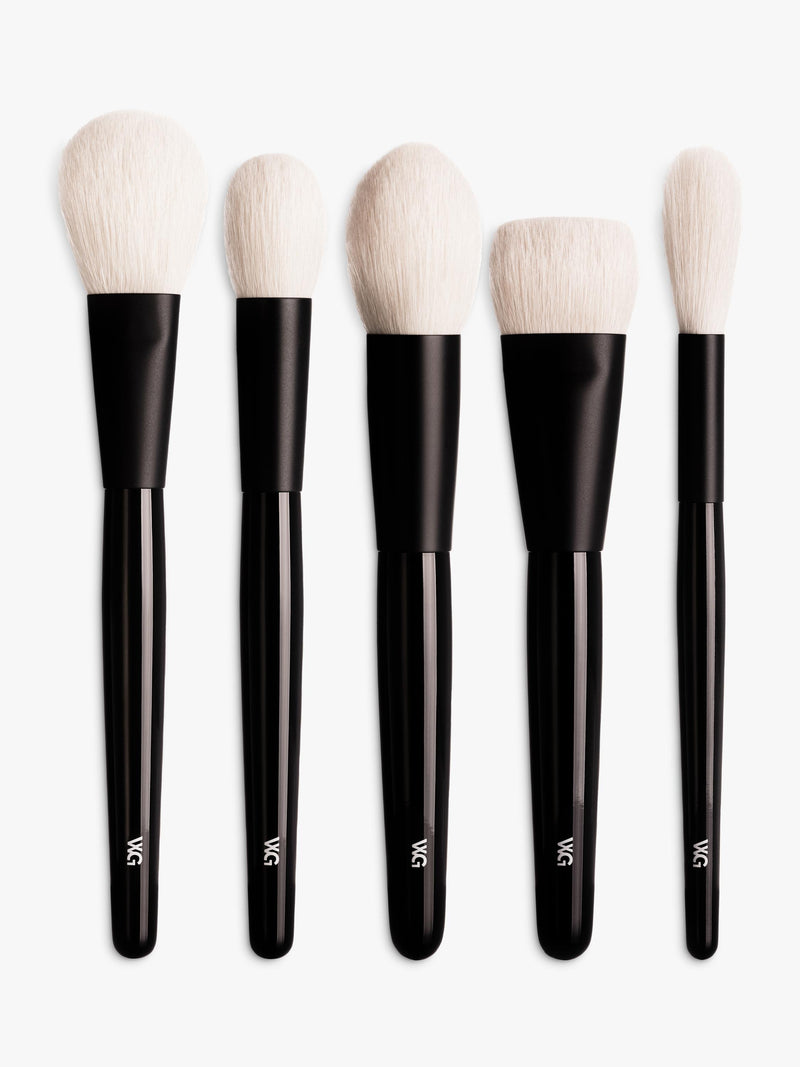Set of Five Handcrafted Face Makeup Brushes with Natural Hair Bristles