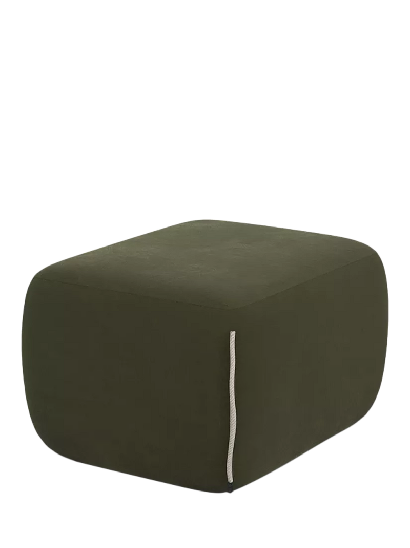 Cozmo pouffe footstool dark green velvet natural piping, imported from the UK
