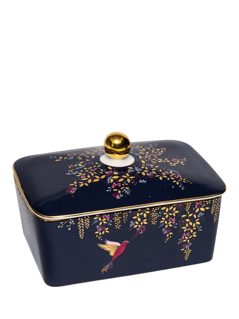 Sara Miller fine china butter dish navy with gold (British brand)