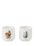Wrendale Designs fine bone china egg cups set of 2 white multi feathery chicken designs (British brand)