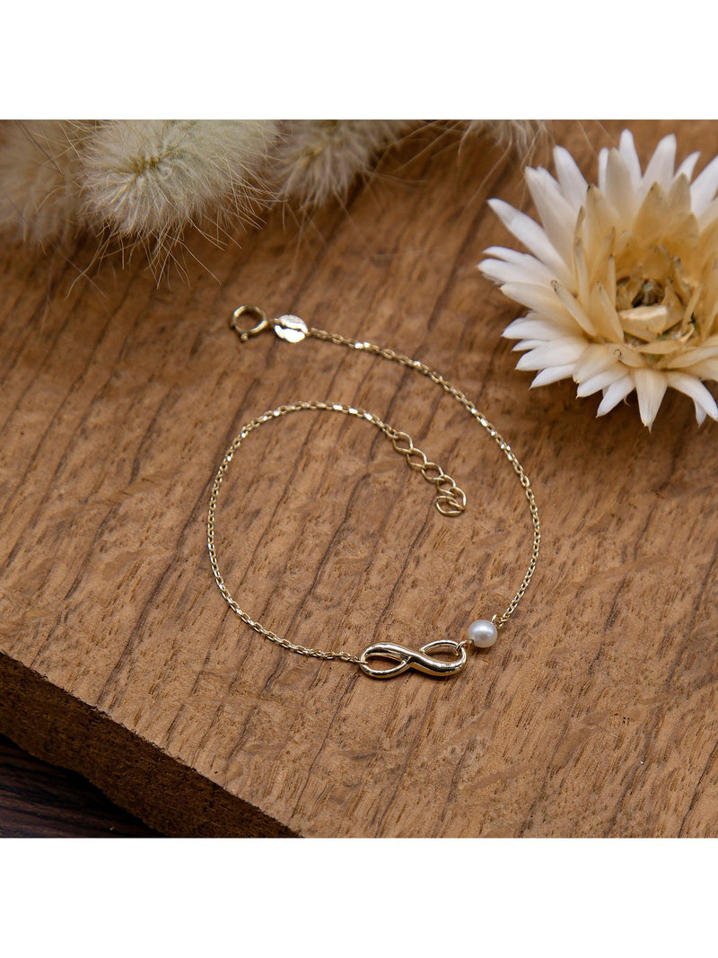 IBB 9ct gold freshwater pearl chain bracelet 18cm (British brand)