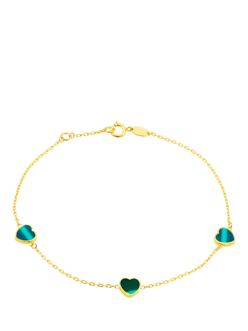 IBB 9ct gold malachite heart petal chain bracelet (British brand)