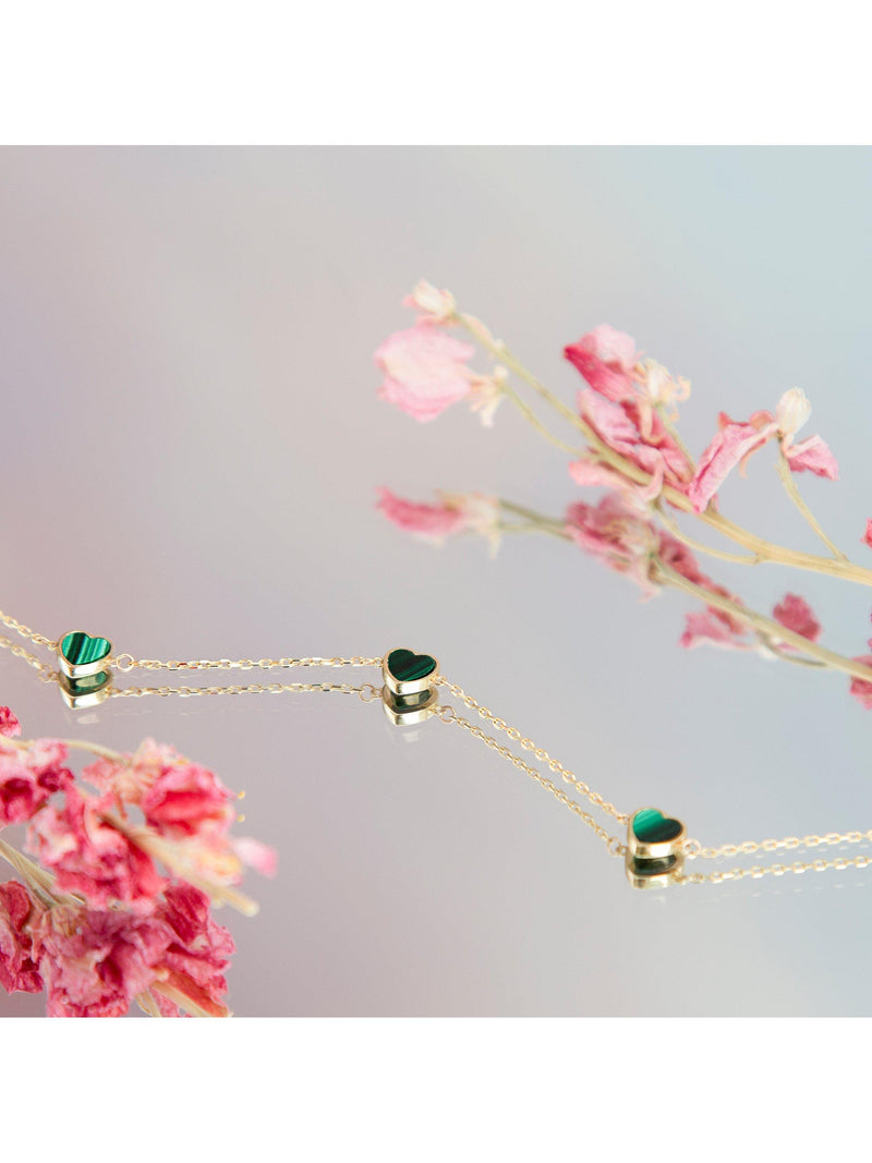 IBB 9ct gold malachite heart petal chain bracelet (British brand)