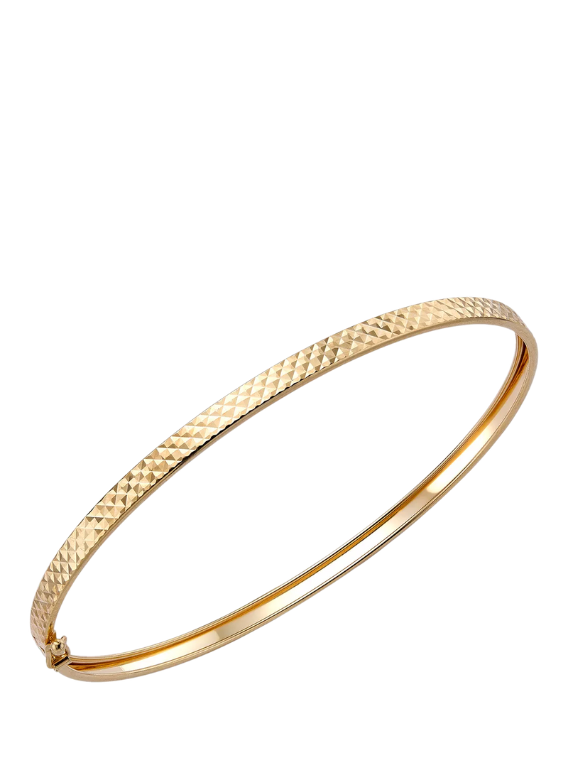 IBB 9ct gold diamond cut flat tube bangle (British brand)