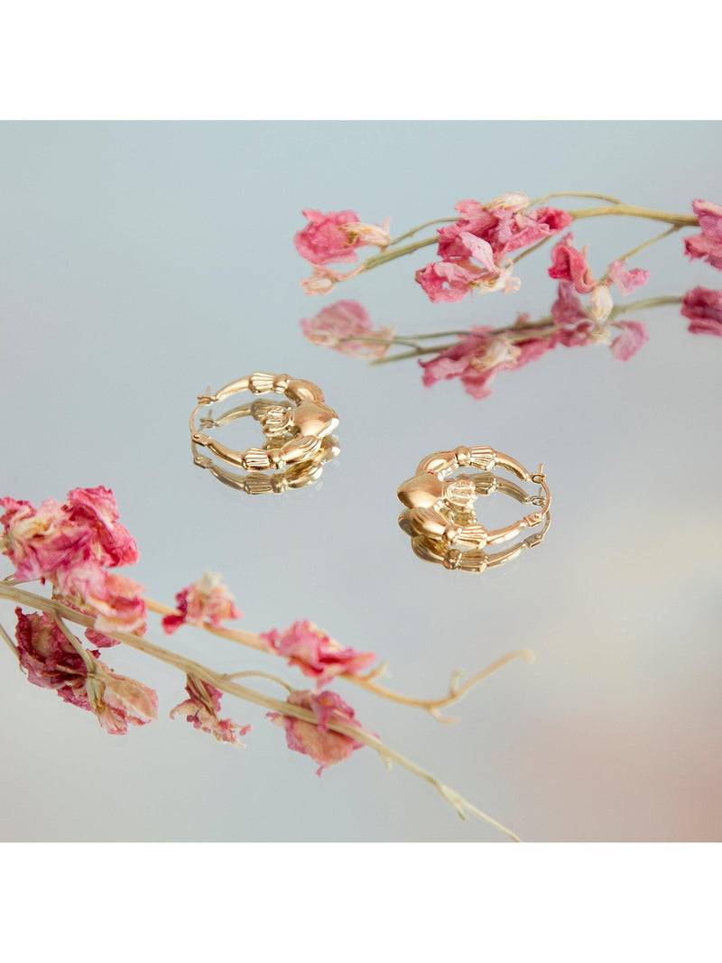 IBB 9ct gold Claddagh creole hoop earrings, gold, imported from the UK