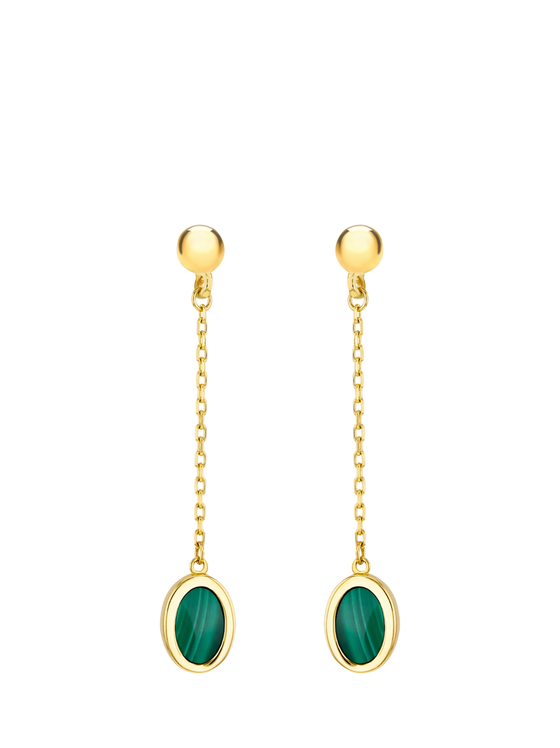 IBB 9ct gold oval malachite drop stud earrings - British product