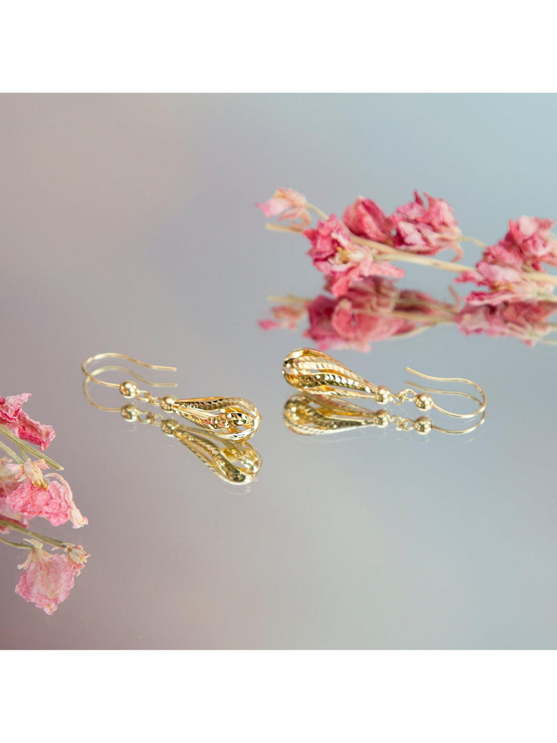 IBB 9ct gold diamond cut teardrop earrings, UK version