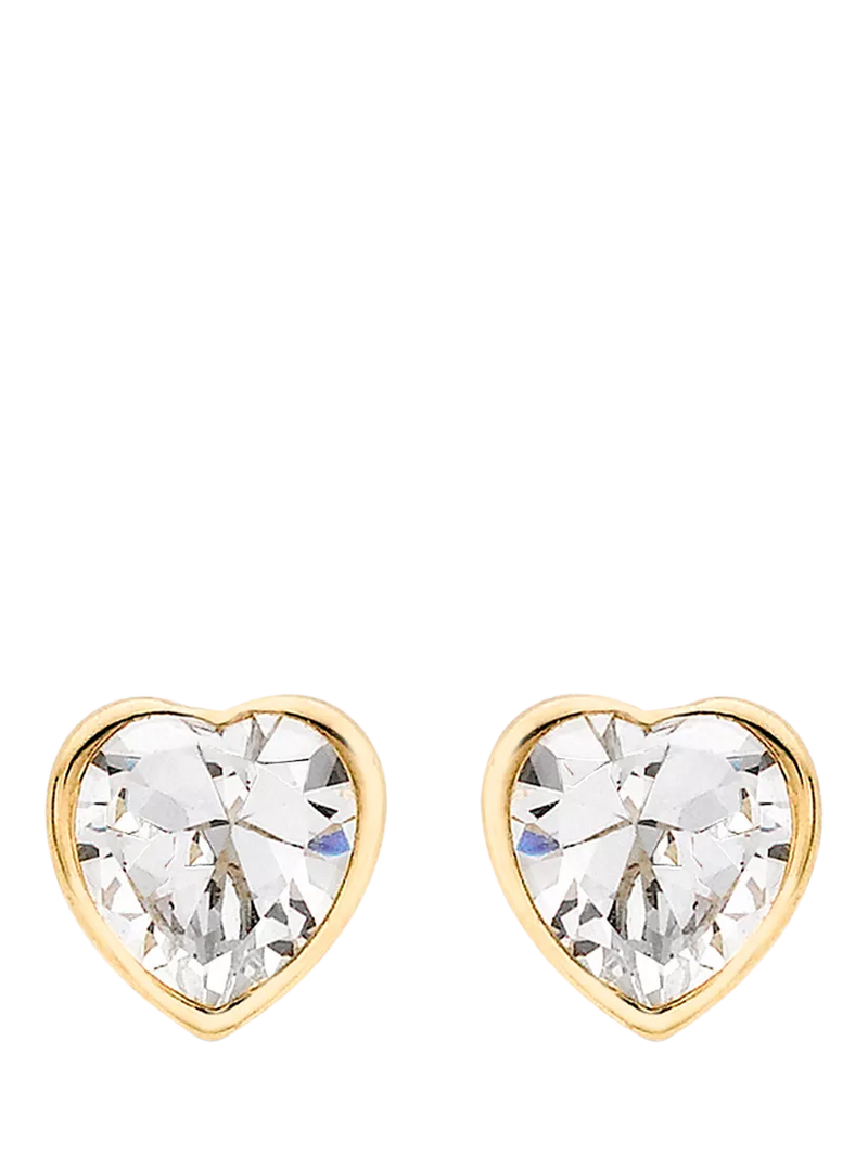 IBB 9ct gold cubic zirconia heart stud earrings (British brand)