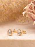 IBB 9ct gold cubic zirconia heart stud earrings (British brand)