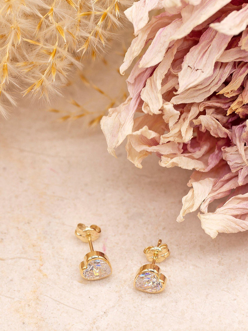 IBB 9ct gold cubic zirconia heart stud earrings (British brand)