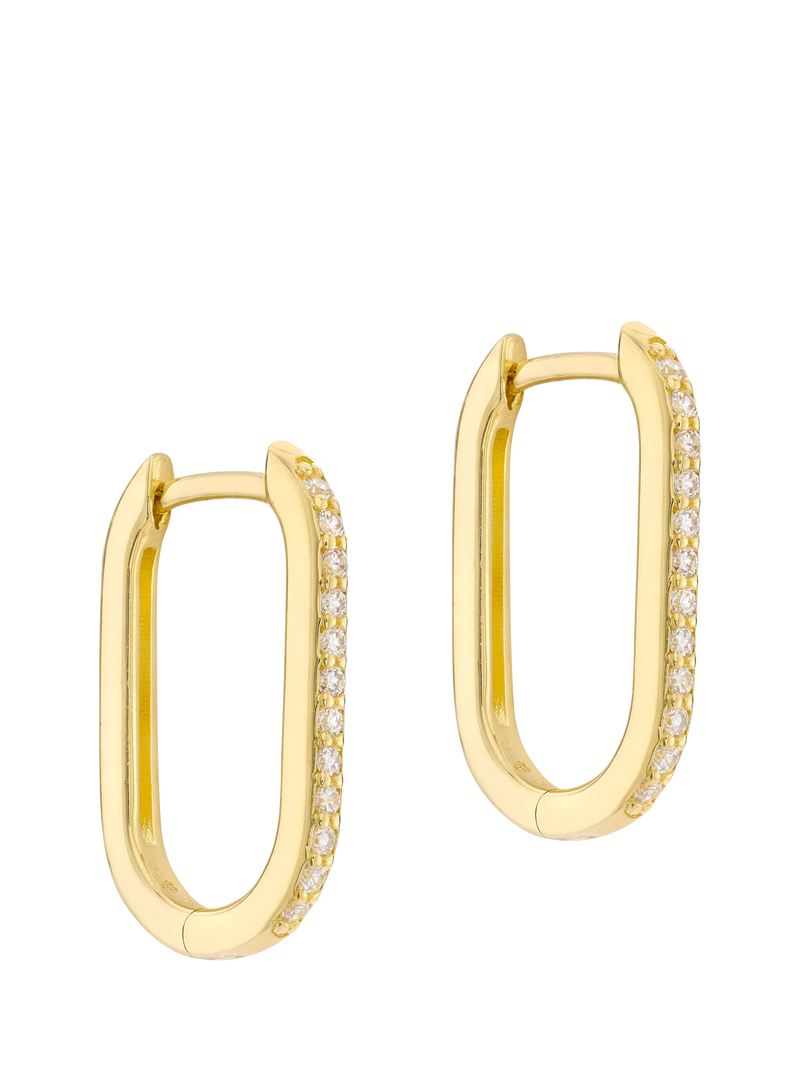 IBB 9ct gold rectangular hoop creole earrings with cubic zirconia, UK version