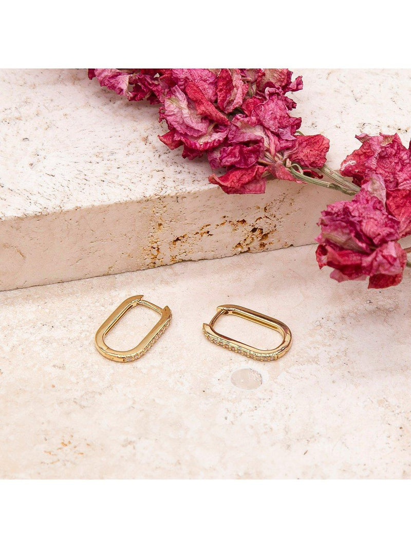 IBB 9ct gold rectangular hoop creole earrings with cubic zirconia, UK version