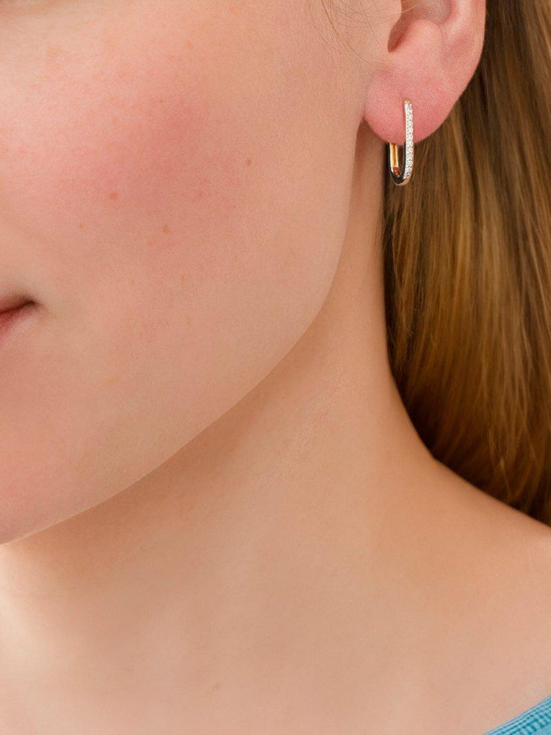 IBB 9ct gold rectangular hoop creole earrings with cubic zirconia, UK version