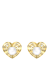 John Lewis IBB 9ct Gold Freshwater Pearl & Cubic Zirconia Heart Stud Earrings- Buy online at McGrocer