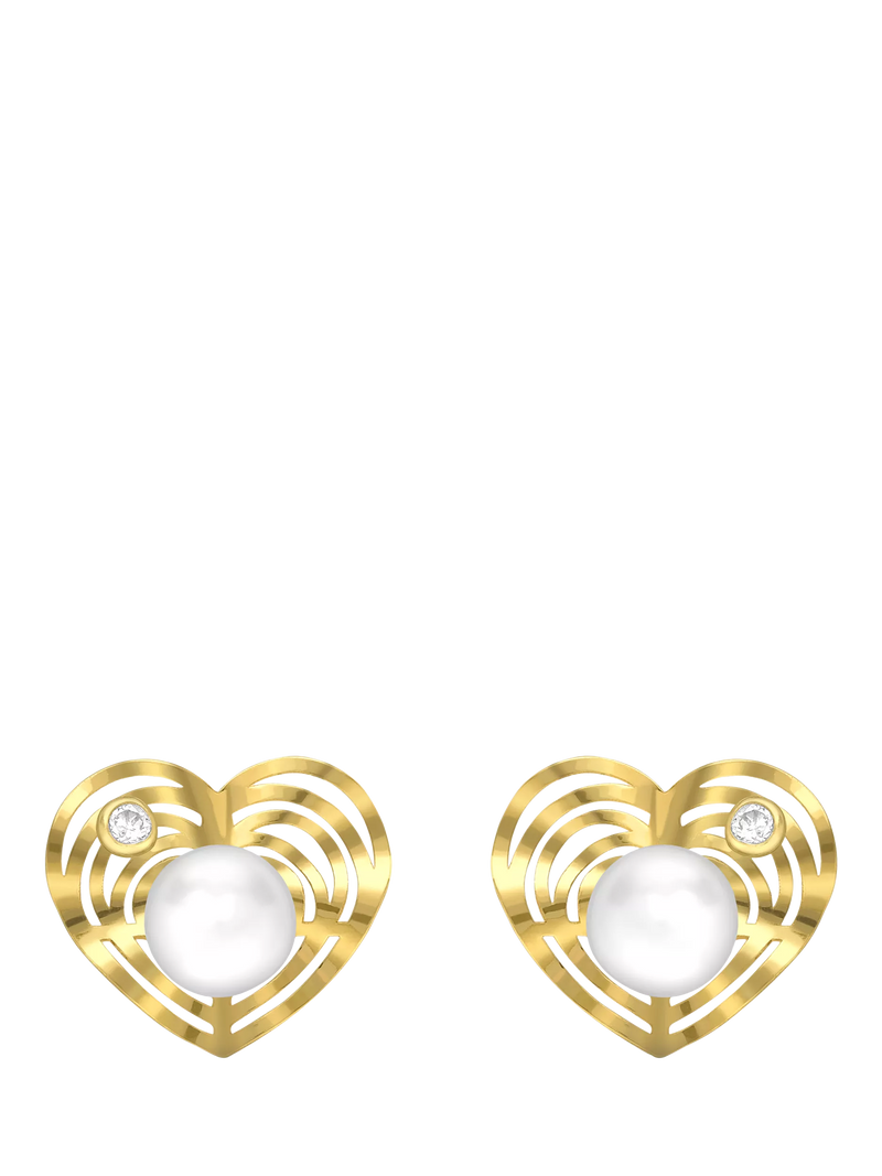 IBB 9ct gold pearl and cubic zirconia heart stud earrings, UK version