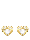 IBB 9ct gold pearl and cubic zirconia heart stud earrings, UK version
