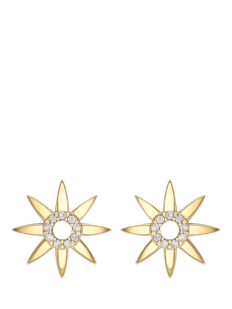 IBB 9ct gold cubic zirconia flower stud earrings, UK version