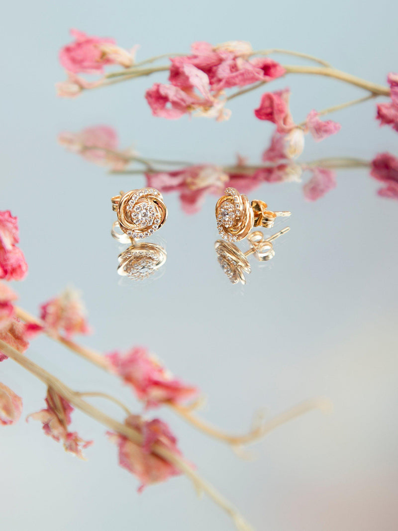 IBB gold cubic zirconia rose stud earrings, UK version