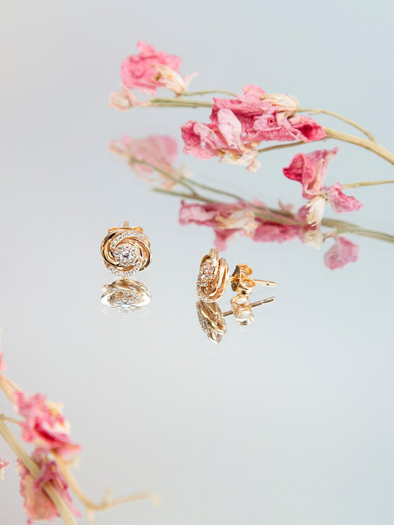 IBB gold cubic zirconia rose stud earrings, UK version