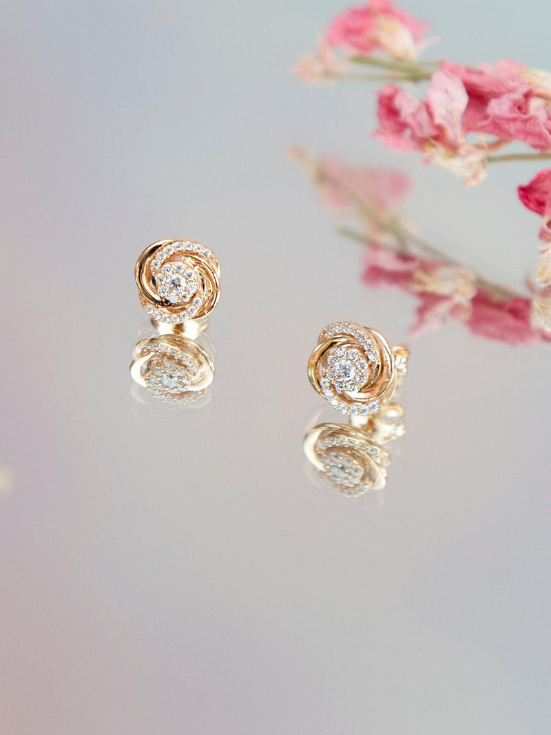 IBB gold cubic zirconia rose stud earrings, UK version