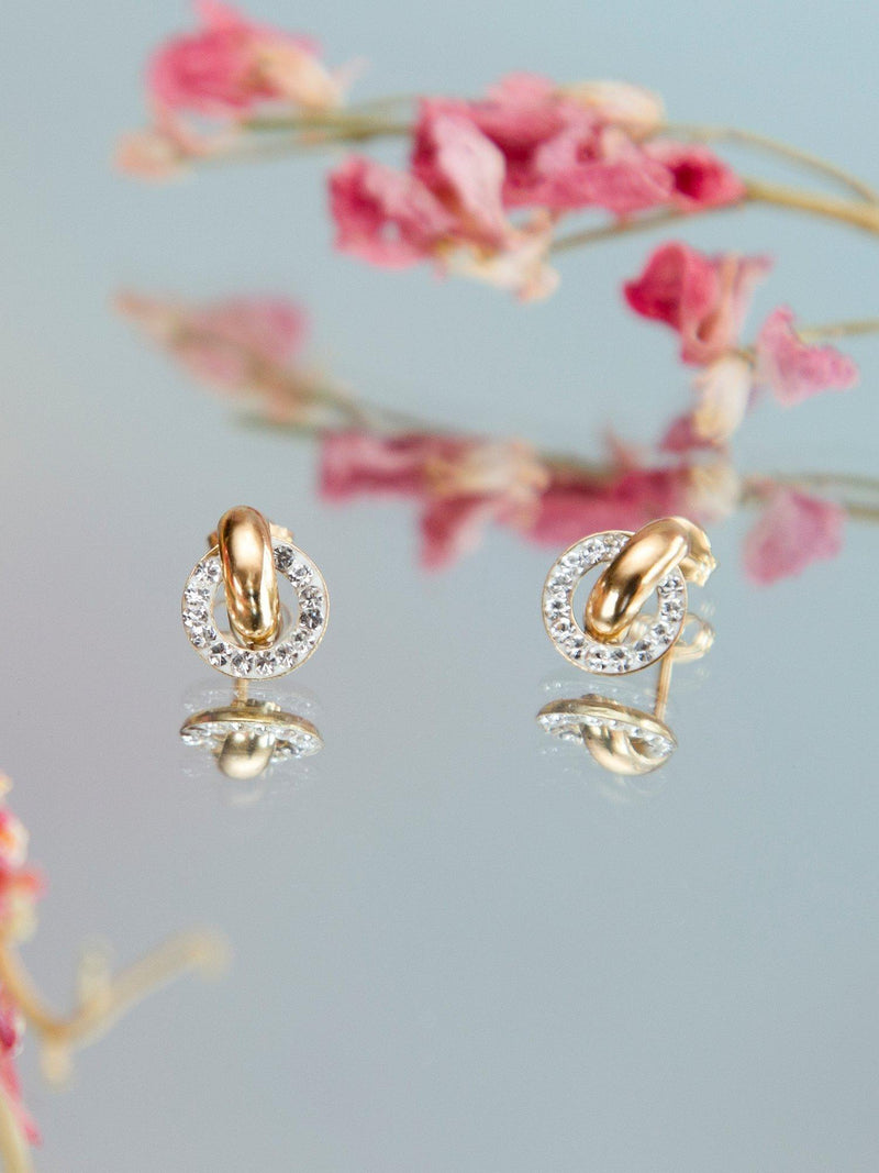 IBB 9ct gold cubic zirconia ring link stud earrings (British brand)