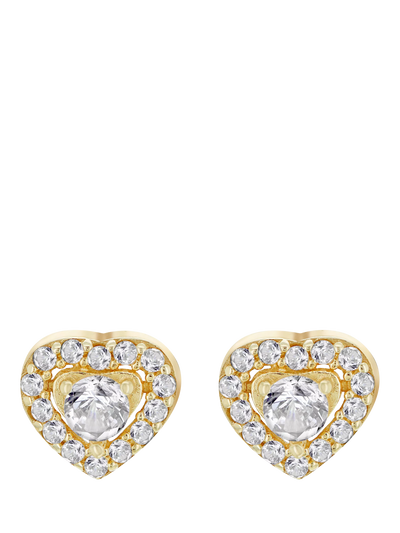John Lewis IBB 9ct Gold Cubic Zirconia Halo Heart Stud Earrings- Buy online at McGrocer