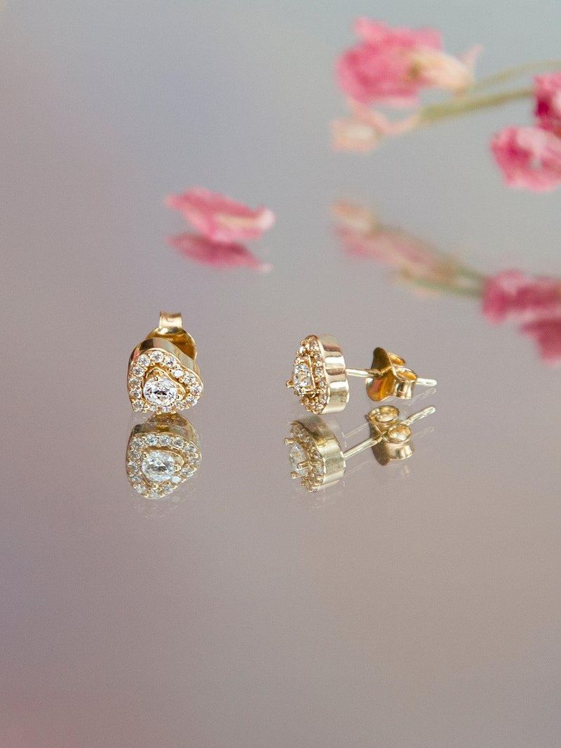 IBB cubic zirconia halo heart stud earrings 9ct gold, UK version