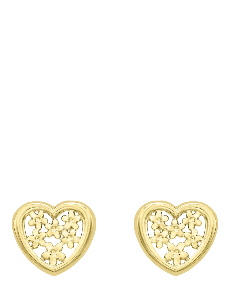 IBB 18ct gold flower heart stud earrings, imported from the UK