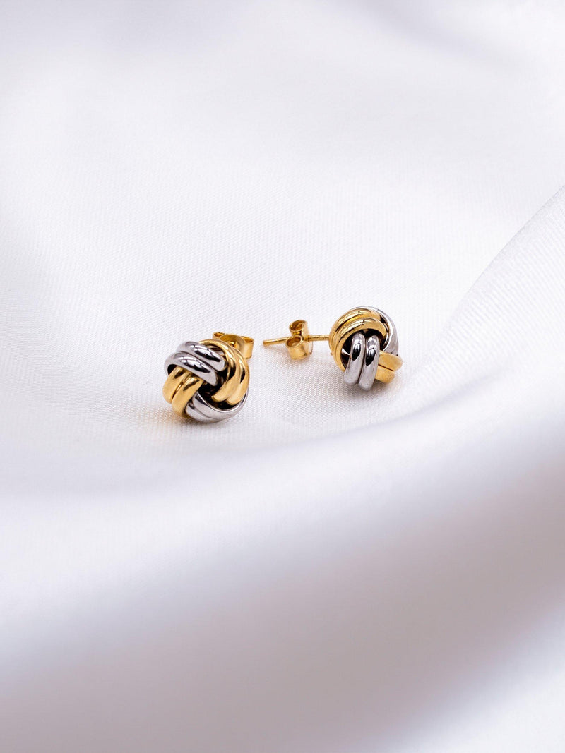 IBB double knot stud earrings 18ct two-tone gold (British brand)