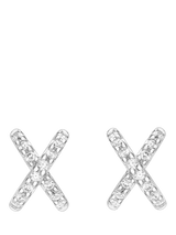 John Lewis IBB 18ct White Gold Cubic Zirconia Cross Earrings, Silver- Buy online at McGrocer